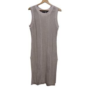 Tahari Loose Knit Slip Dress XL Beige Midi Beachy Coastal Boho Indie Cottage